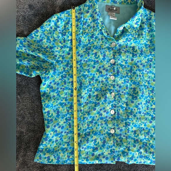 Stonebridge Women's Blue Green Patterned Button Up Blouse, 3/4 Sleeve, Size 12 - Picture 7 of 8